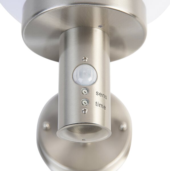 Lampada da parete per esterni in acciaio inox IP44 con sensore di movimento - Sfera