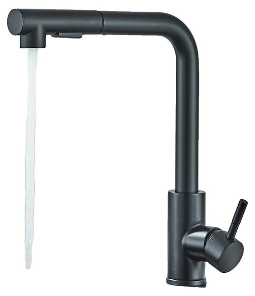 Miscelatore per lavello da cucina, con soffione estraibile, adatto per acqua calda e fredda, colore nero