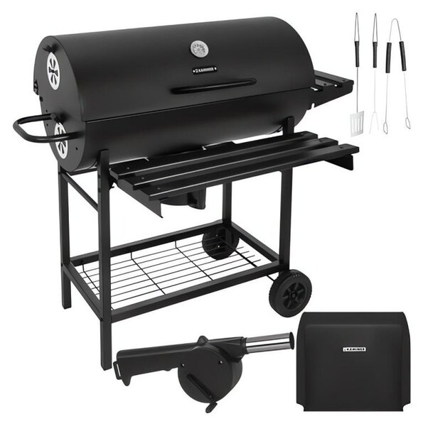 Kaminer 27315 Barbecue da giardino con ruote a carbone 108 x 67 x 96 cm, termometro