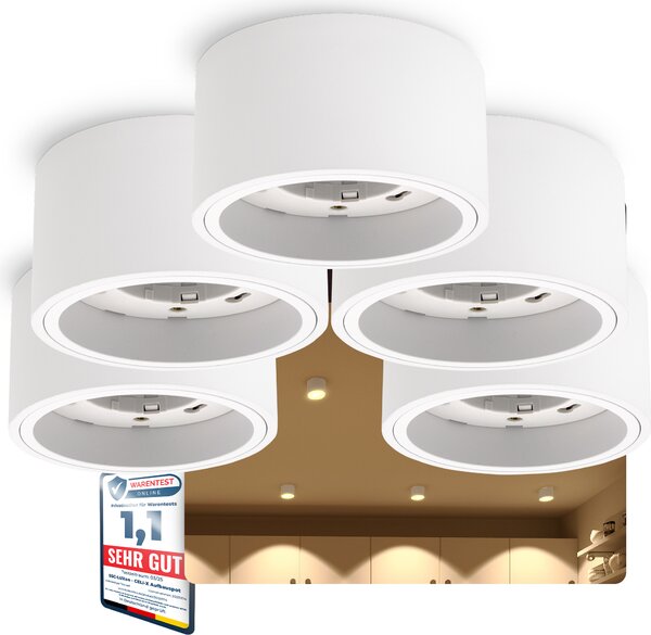 SSC-LUXon CELI-X set di 5 faretti da soffitto piatti in bianco rotondo - faretto da soffitto a 1 fiamma con presa per 1x GX53