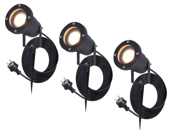 Hoftronic Faretto da giardino a LED Sydney 4W 345lm 2700K Nero IP65 Orientabile Set da 3 pezzi