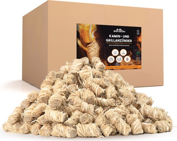 Bolson Accendifuoco 2,5 kg - Accendifuoco per caminetti in trucioli di legno e cera - Accendifuoco per barbecue - Accendifuoco in trucioli di legno per caminetti, barbecue e stufe