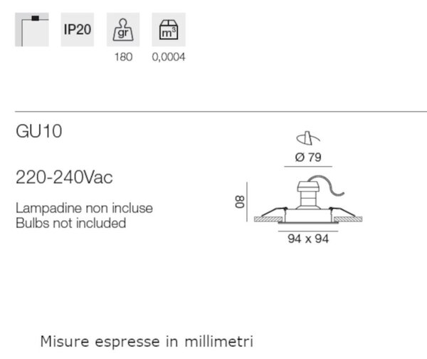 Faretto incasso gea led gfa043 gu10 led orientabile alluminio classico - Gea Led
