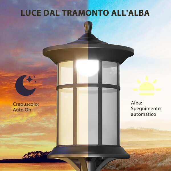 Outsunny Set 2 Lampioni Solari con 6h Autonomia e Ancoraggio a Terra, in Acciaio Inox e ABS, 23.5x23.5x184 cm, Nero | Aosom Italy