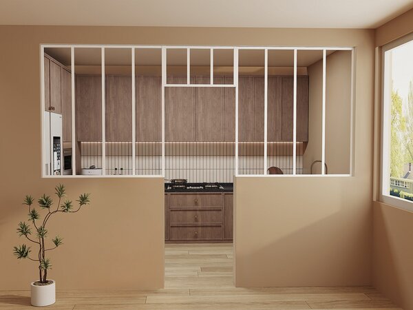 Vetrata atelier con sopraluce 2 x L120 x H130 + L73 x H40 cm Bianco in Alluminio termolaccato - Lotto di 2 - BAYVIEW