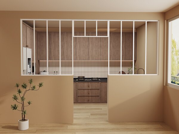 Vetrata atelier con sopraluce 2 x L120 x H130 + L83 x H40 cm Bianco in Alluminio termolaccato - Lotto di 2 - BAYVIEW