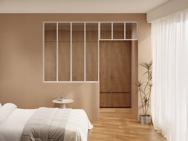 Vetrata atelier con sopraluce L120 x H130 + L83 x H40 cm Bianco in Alluminio termolaccato - BAYVIEW