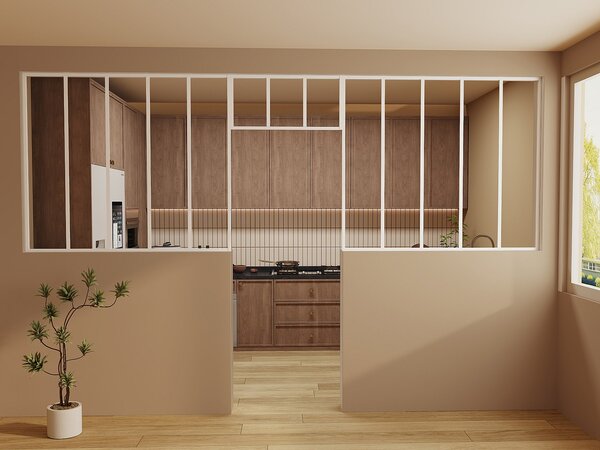 Vetrata atelier con sopraluce 2 x L150 x H130 + L83 x H40 cm Bianco in Alluminio termolaccato - Lotto di 2 - Lotto di 2 - BAYVIEW