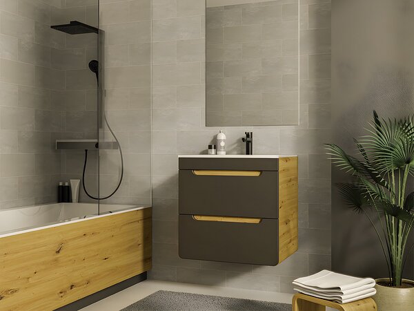 Mobile bagno sospeso con lavabo da incasso Naturale e Antracite 60 cm - ARUBA