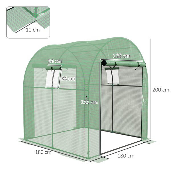 Outsunny Serra da Giardino 1.8x1.8x2m in Acciaio e PE Anti UV con Porte Avvolgibili e Finestre, Verde|Aosom