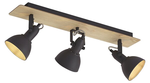 Faretto da soffitto nero con legno 3 luci ruotabile e inclinabile - Jakub