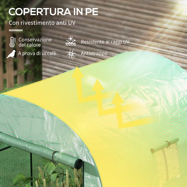 Outsunny Serra da Giardino 1.8x1.8x2m in Acciaio e PE Anti UV con Porte Avvolgibili e Finestre, Verde|Aosom