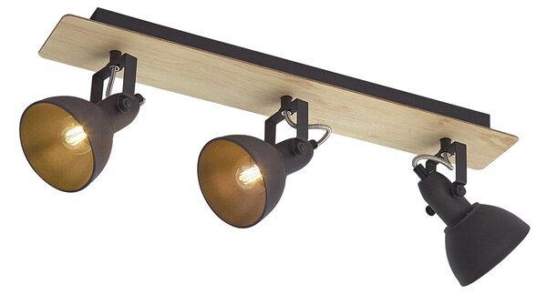Faretto da soffitto nero con legno 3 luci ruotabile e inclinabile - Jakub