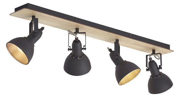Faretto da soffitto nero con legno 4 luci orientabile e inclinabile - Jakub
