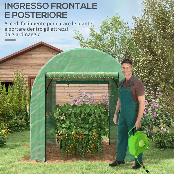 Outsunny Serra da Giardino 1.8x1.8x2m in Acciaio e PE Anti UV con Porte Avvolgibili e Finestre, Verde|Aosom