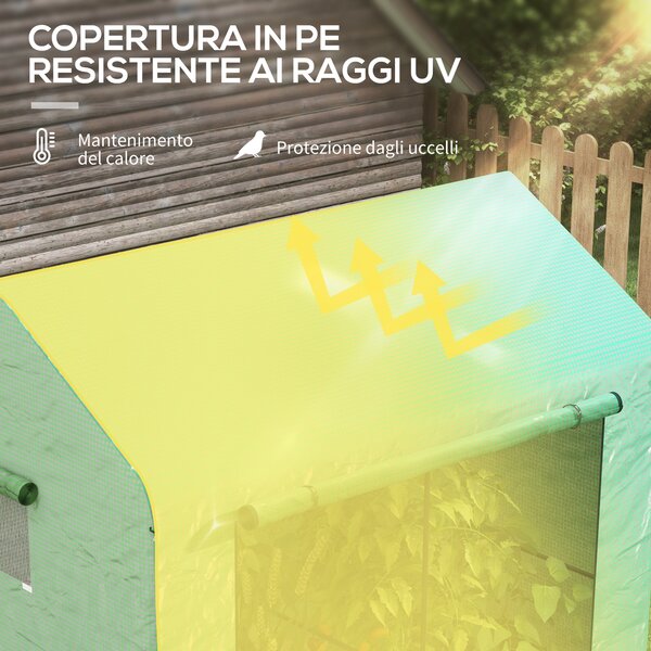 Outsunny Serra da Giardino a 2 Sezioni con Porta e Finestre Avvolgibili, in Acciaio e PE, 200x140x200 cm, Verde|Aosom