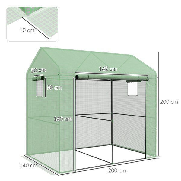 Outsunny Serra da Giardino a 2 Sezioni con Porta e Finestre Avvolgibili, in Acciaio e PE, 200x140x200 cm, Verde|Aosom