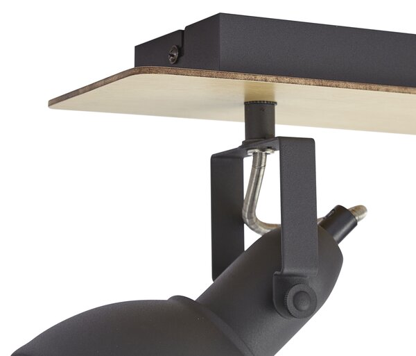 Faretto da soffitto nero con legno 2 luci ruotabile e inclinabile - Jakub