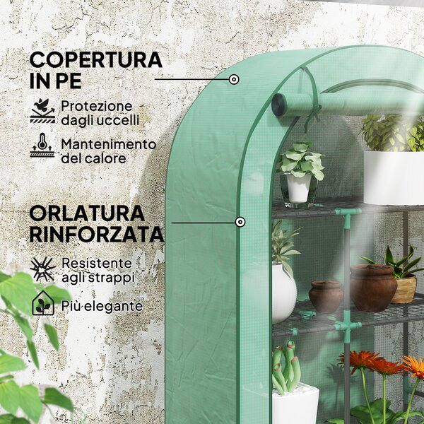 Outsunny Serra da Giardino a Parete a 4 Livelli con Porta a Cerniera, copertura in PE e raggi UV, 100x45x160 cm, Verde|Aosom Italy