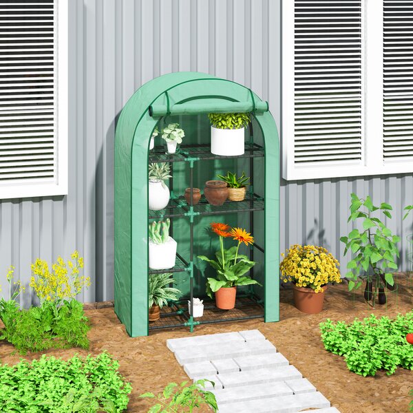 Outsunny Serra da Giardino a Parete a 4 Livelli con Porta a Cerniera, copertura in PE e raggi UV, 100x45x160 cm, Verde|Aosom Italy