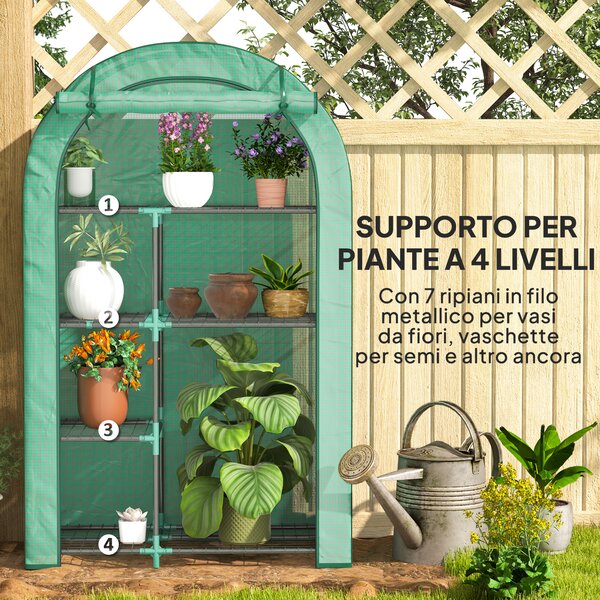 Outsunny Serra da Giardino a Parete a 4 Livelli con Porta a Cerniera, copertura in PE e raggi UV, 100x45x160 cm, Verde|Aosom Italy