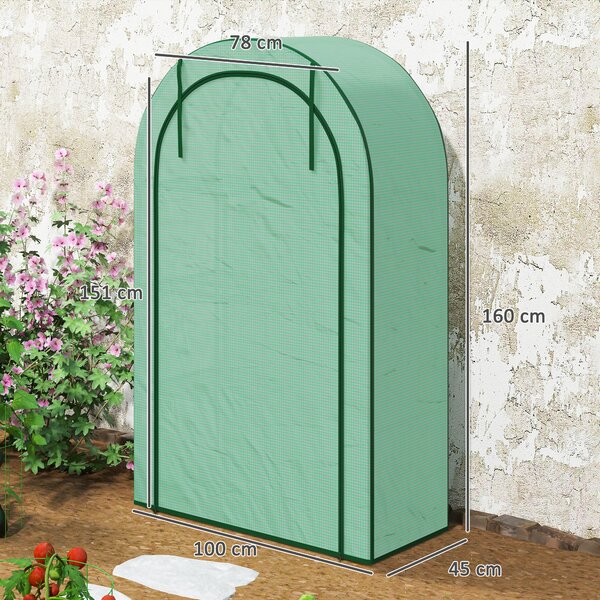 Outsunny Serra da Giardino a Parete a 4 Livelli con Porta a Cerniera, copertura in PE e raggi UV, 100x45x160 cm, Verde|Aosom Italy