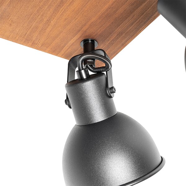Faretto industriale nero con legno inclinabile 4 luci - Tommy