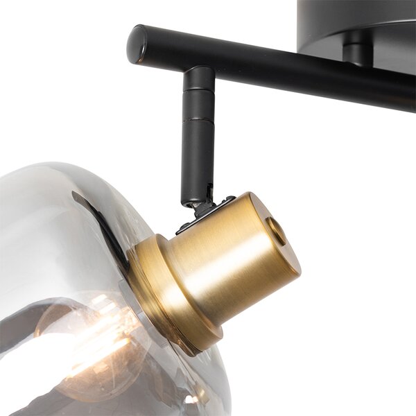 Faretto da soffitto smart nero con vetro oro e fumé 2 luci incl. 2 Wifi P45 - Zuzanna