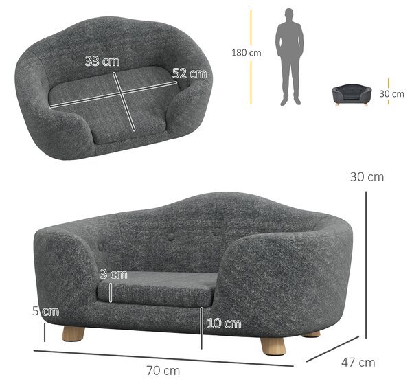 PawHut Cuccia per Cani di Taglia Piccola (Max 10kg) con Cuscino Lavabile, 70x47x30cm - Grigio Antracite|Aosom
