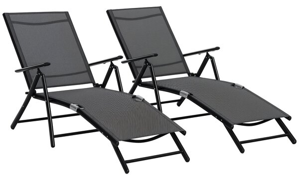 Oustunny Set 2 Sdraio da Giardino Pieghevoli con Schienale Regolabile in 7 Posizioni, Lettino Prendisole in Alluminio e Rete Traspirante, Nere|Aosom