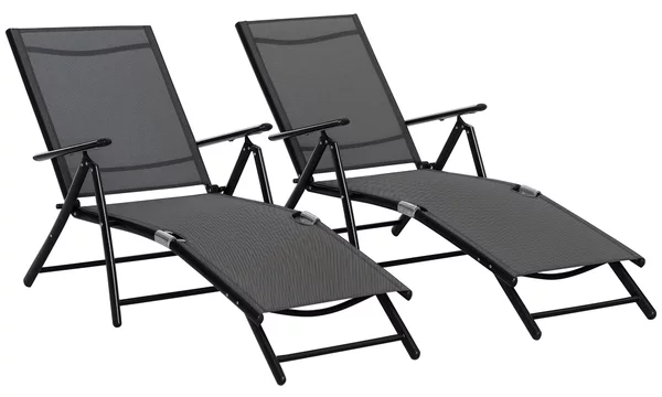 Oustunny Set 2 Sdraio da Giardino Pieghevoli con Schienale Regolabile in 7 Posizioni, Lettino Prendisole in Alluminio e Rete Traspirante, Nere|Aosom