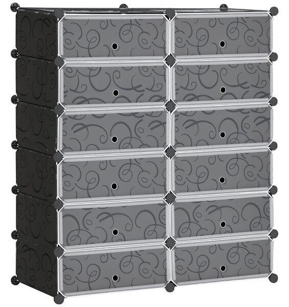 HOMCOM Mobile Scarpiera Modulare Salvaspazio, 12 Cubi 45x35x16cm in Plastica PP e Acciaio, 94x37x108cm, Nero e Bianco|Aosom