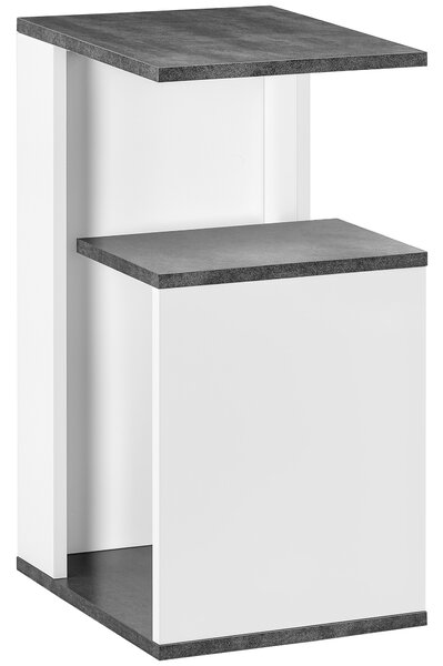 HOMCOM Comodino Bianco con Ripiano Aperto Design Irregolare in Legno, Comodino Camera da Letto, 35x29.5x60cm, Grigio e Bianco | Aosom Italy