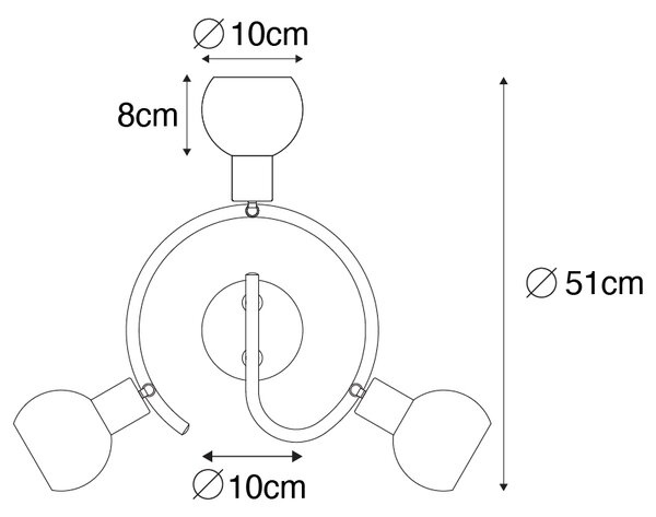 Lampada da soffitto nera 44,5 cm con vetro fumé e legno a 3 luci - Vidro