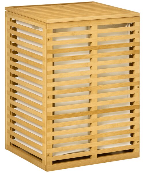 HOMCOM Cesto Portabiancheria In Bambù – 100 Litri Con Coperchio – 2 Sacchetti Lavabili – Marrone