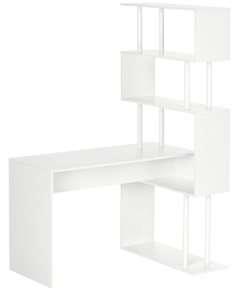 HOMCOM Scrivania Angolare Moderna in Truciolato con Ripiano a 4 Livelli per Ufficio e Studio, 120x80x176 cm, Bianco|Aosom
