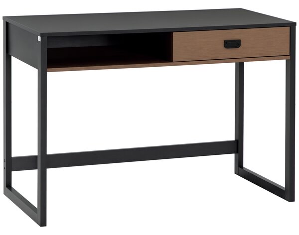 HOMCOM Scrivania per Camera e Ufficio con Cassetto Stile Industriale, 110x50x76cm, Noce e Nero|Aosom
