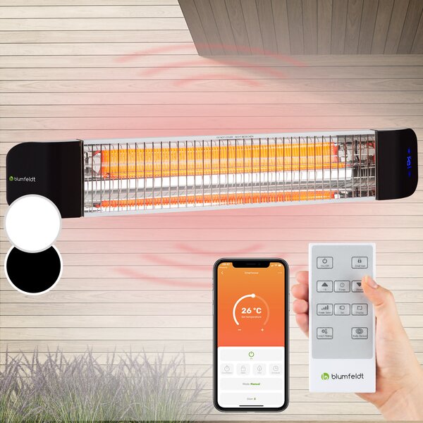 Blumfeldt Smartwave, radiatore di calore a infrarossi, tubo in fibra di carbonio, 2400W, WiFi, app, bianco