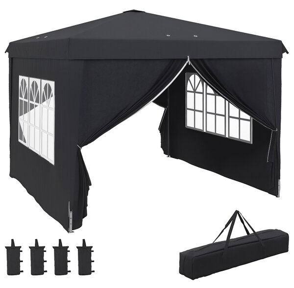 Outsunny Gazebo 3x3m Pieghevole con Borsa da Trasporto e Fori di Drenaggio,Altezza Regolabile, in Oxford impermeabile e acciaio, Grigio | Aosom Italy