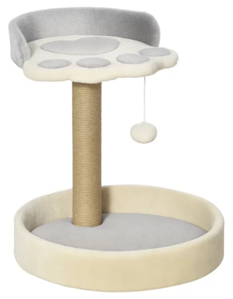 PawHut Tiragraffi per Gatti con Lettini, Corda in Juta e Peluche, 41x41x44 cm, Grigio e Beige|Aosom