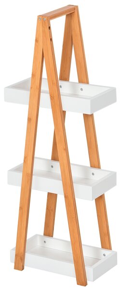 Kleankin Scaffale Bagno 3 Ripiani in MDF e Bambù naturale, Struttura piramidale, 30x18x81cm, Colore Legno e Grigio|Aosom Italy