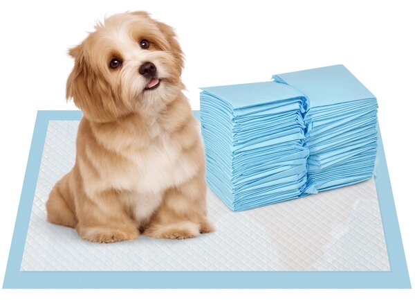 PawHut Set 100 Tappetini Igienici per Cani a 6 Strati in Tessuto non Tessuto, Carta e PE, 45x30 cm, Blu e Bianco