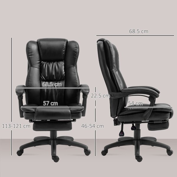 Vinsetto Poltrona da Ufficio con 6 Punti Massaggianti e Poggiapiedi, Altezza Regolabile, Sedia in Finta Pelle, 68.5x68.5x113-121cm, Nera | Aosom Italy