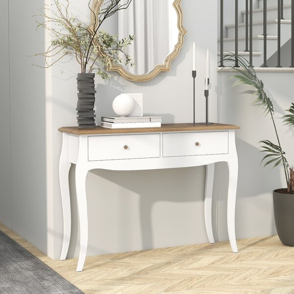 HOMCOM Tavolo Consolle Moderno con 2 Cassetti in Legno, 100x35x76.5 cm, Bianco e Marrone Scuro