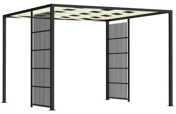 Outsunny Pergola per Esterno 3x3 m con Copertura Ondulata e Pannelli Laterali, in Metallo e Poliestere Nero