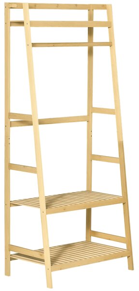 HOMCOM Appendiabiti da Terra in Legno di Bambù, Design Elegante con Ripiani, Perfetto per Ingresso e Camera, 70x42x164cm - Legno|Aosom