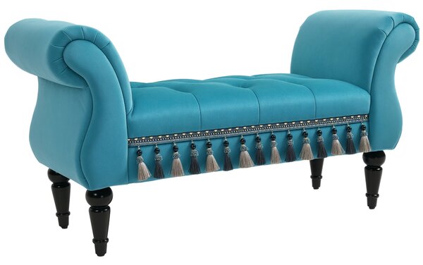 HOMCOM Panca Fondo Letto Imbottita in Gommapiuma, Legno e Poliestere, 117x40x58 cm, Blu