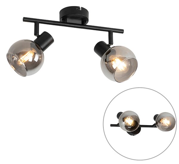 Plafoniera Art Déco nera con vetro fumé 2 luci - Vidro