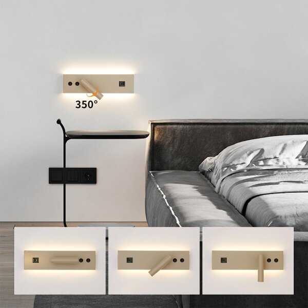 Brilagi-LED Faretto da parete con porta USB NOCTIS LED/3W/230V+LED/9W beige
