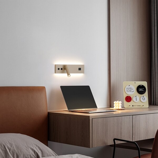 Brilagi-LED Faretto da parete con porta USB NOCTIS LED/3W/230V+LED/9W beige